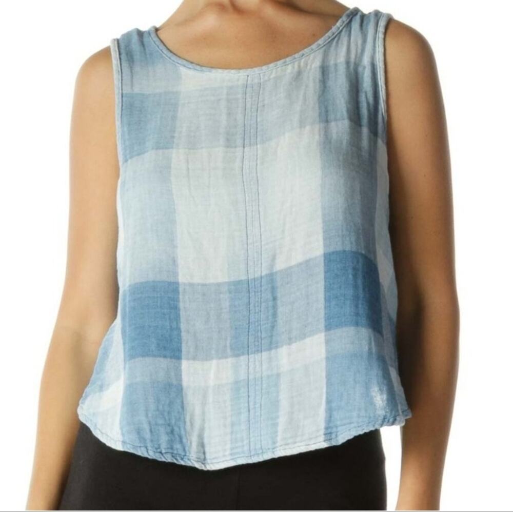 Cloth & Stone Anthropologie Blue Plaid Button Back Tank Top Size Small